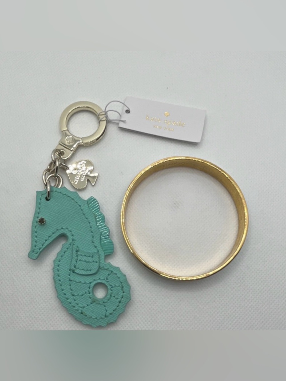 kate spade turquoise seahorse keyring with gold-tone bangle